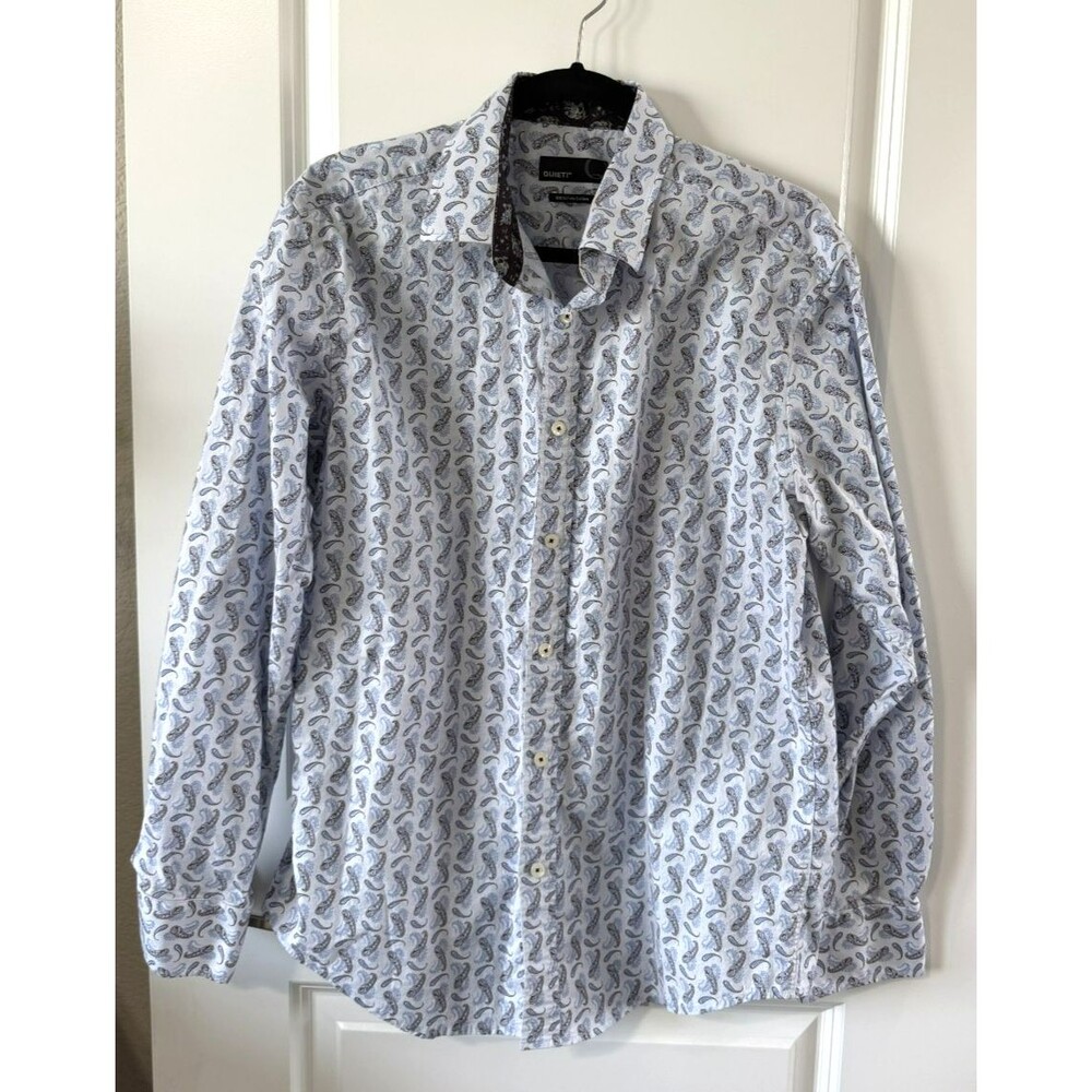 NWOT Quieti Men's M Long Sleeve Button Down Shirt Fancy Blue Brown Paisley